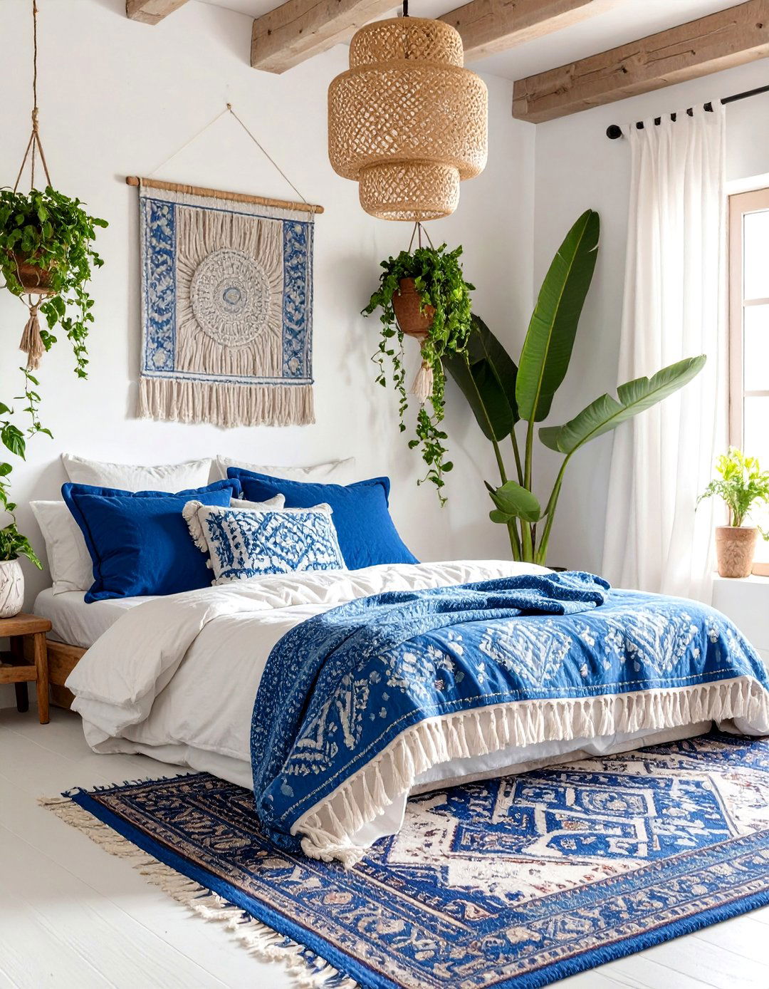 A Bohemian Blue and White Retreat - 30 blue and white bedroom ideas