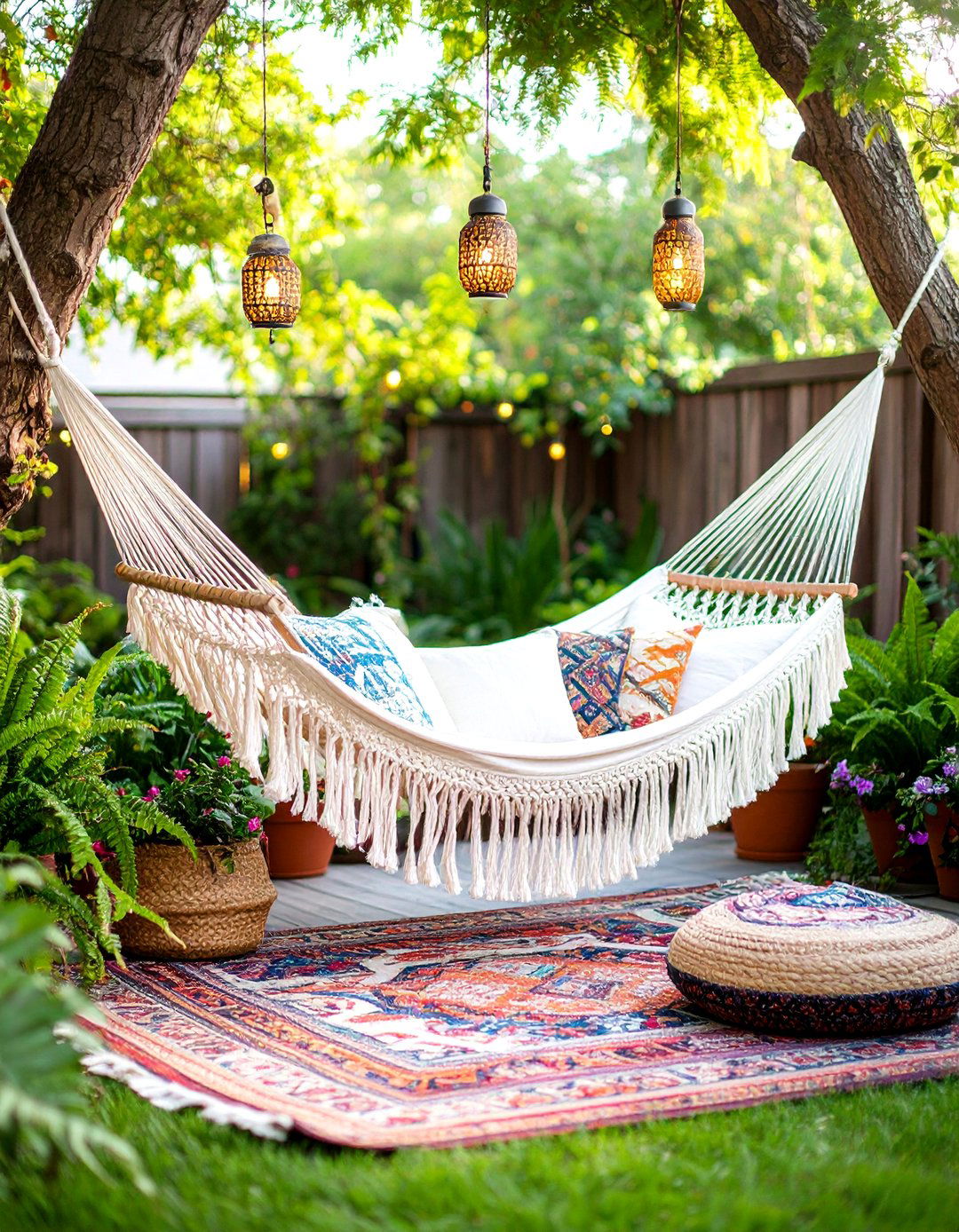 A Bohemian Chic Hammock Nook - 30 backyard ideas on a budget