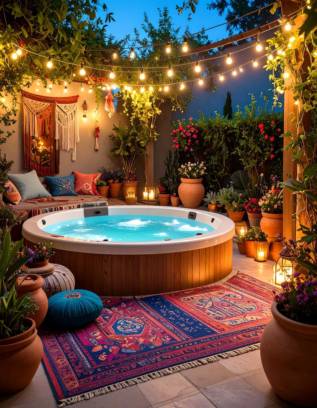 A Bohemian Chic Hot Tub Corner - 30 hot tub patio ideas