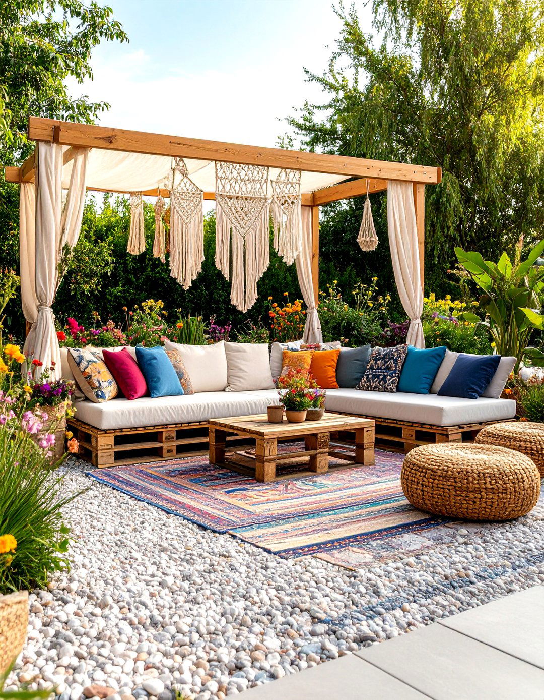 A Bohemian Eclectic Gravel Patio Lounge - 30 gravel patio ideas