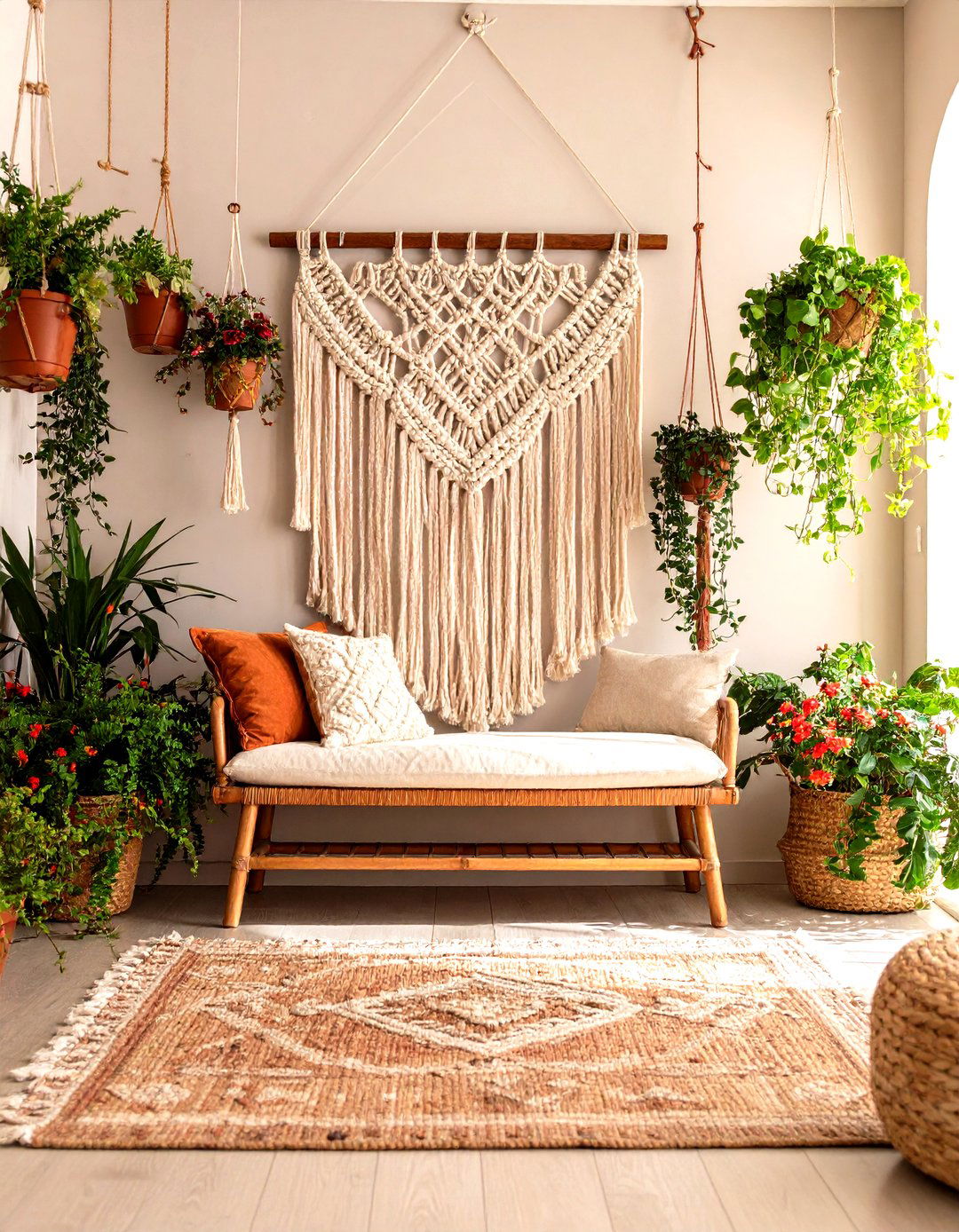 A Bohemian Entryway with Macrame and Plants - 30 entryway wall decor ideas