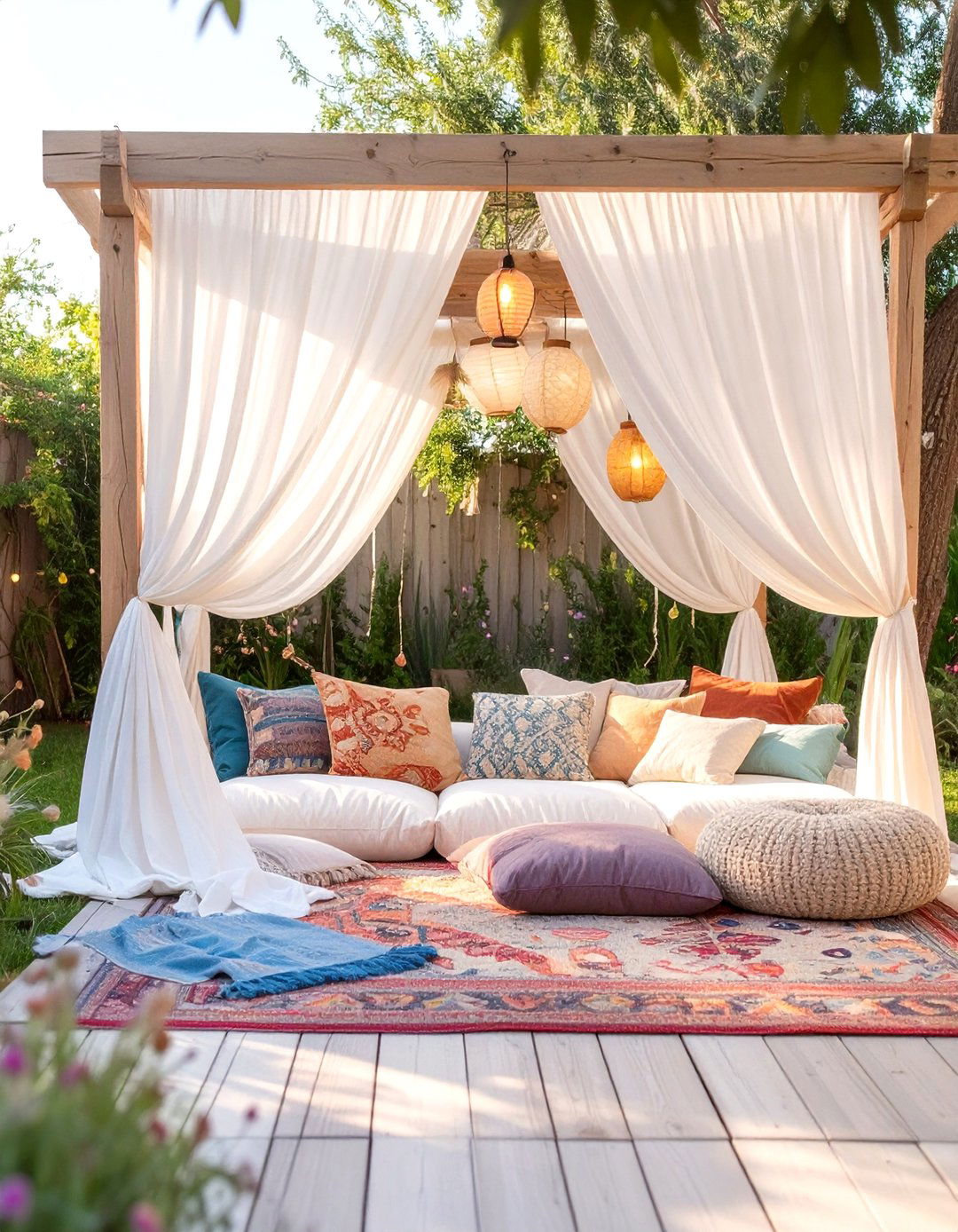 A Bohemian Fabric Canopy Retreat - 30 budget backyard ideas