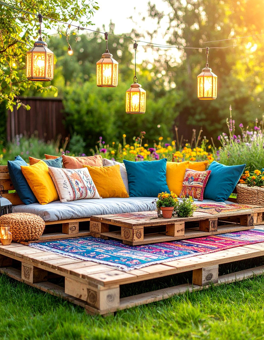 A Bohemian Inspired Pallet Deck - 30 inexpensive landscaping ideas