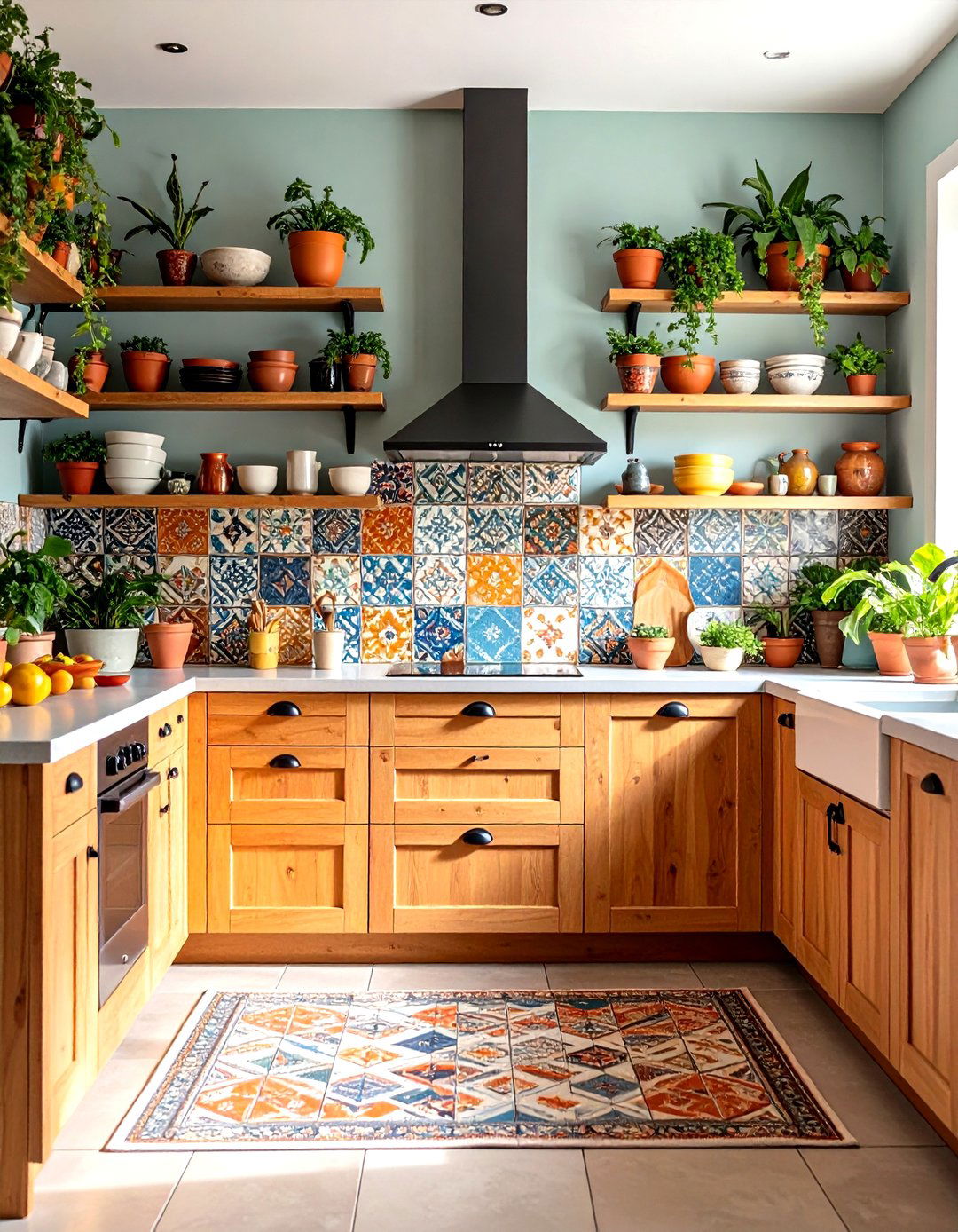 A Bohemian Kitchen with a Patchwork Tile Backsplash - 30 kitchen tile ideas