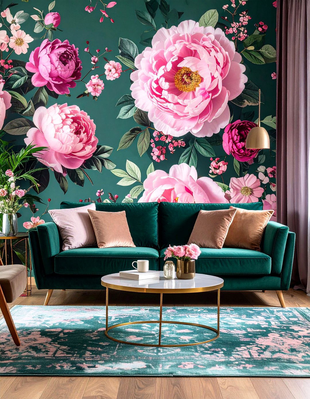 A Bold Floral Wallpaper Wall - 30 accent wall ideas living room