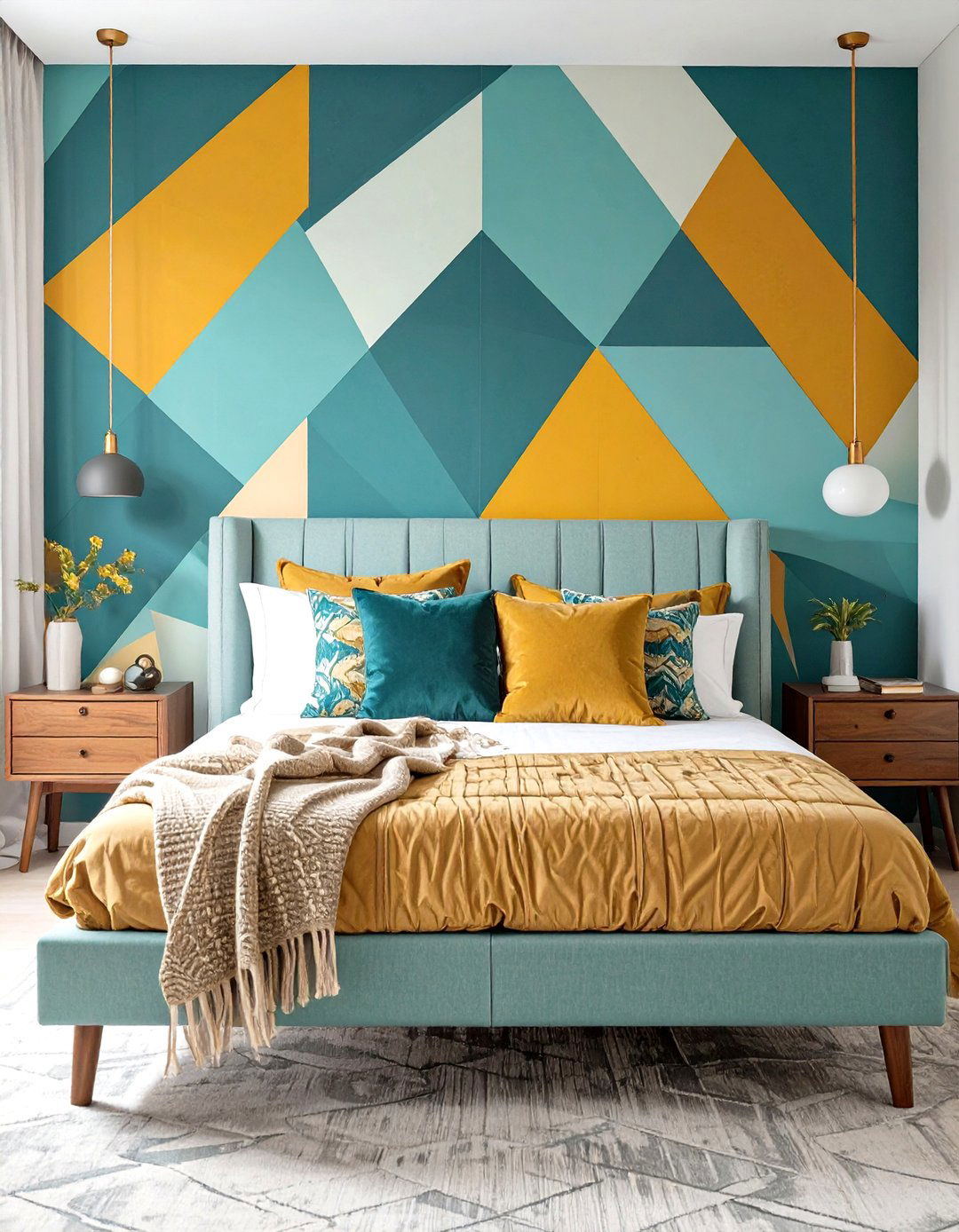 A Bold Geometric Pattern Bedroom - 30 mid century modern bedroom ideas