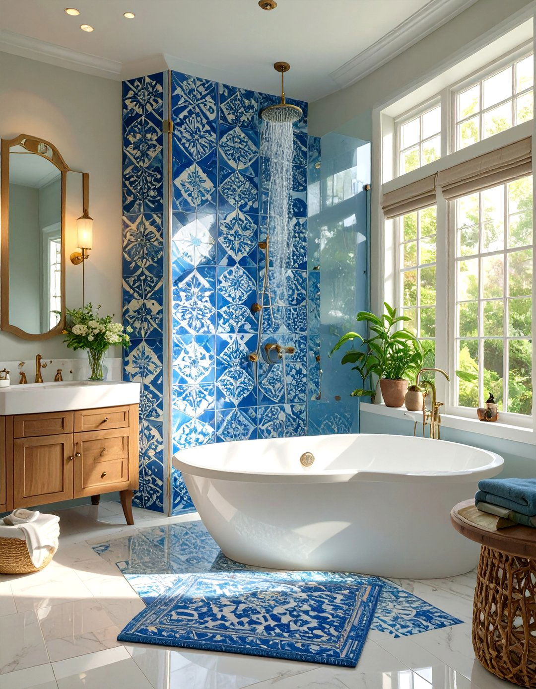 A Bold Tiled Feature Wall - 30 bathtub shower combo ideas for small bathrooms