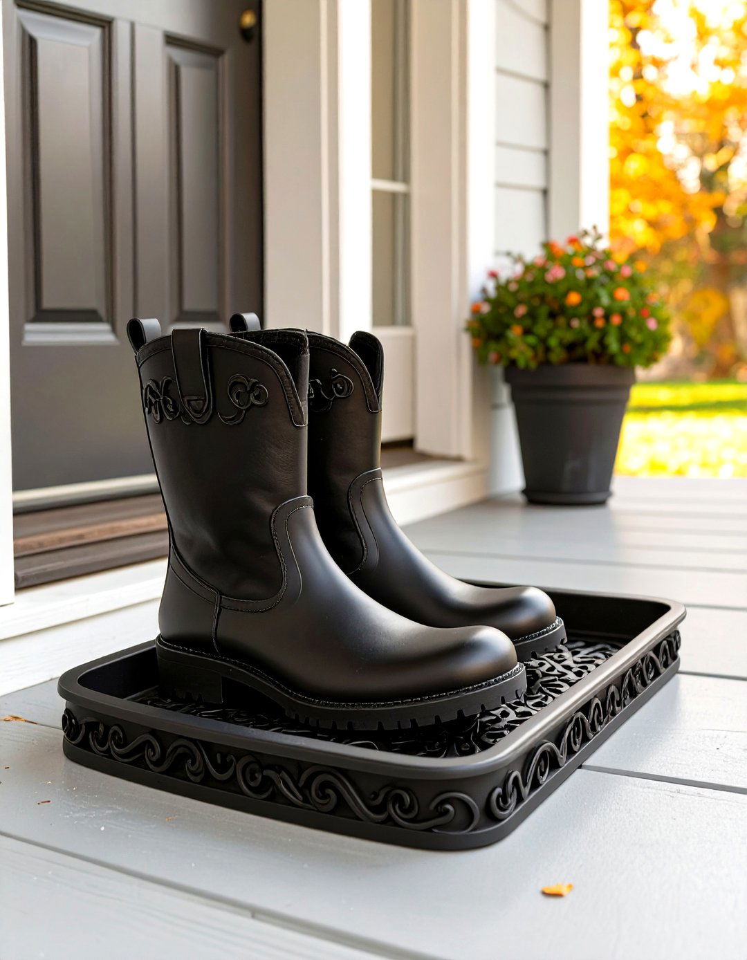 A Boot Tray for Organization - 30 very small front porch decorating ideas