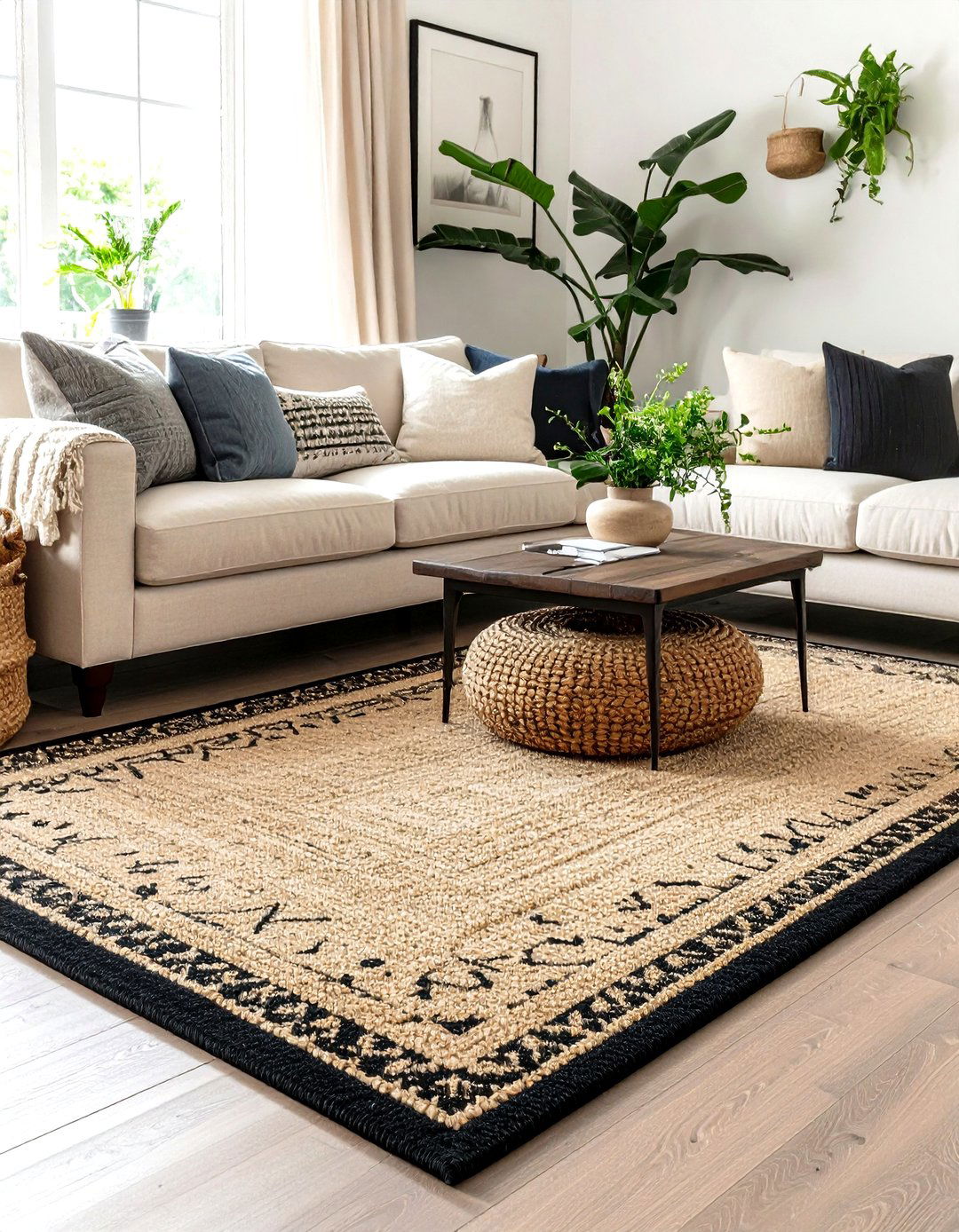 A Bordered Sisal Rug - 30 living room rug ideas