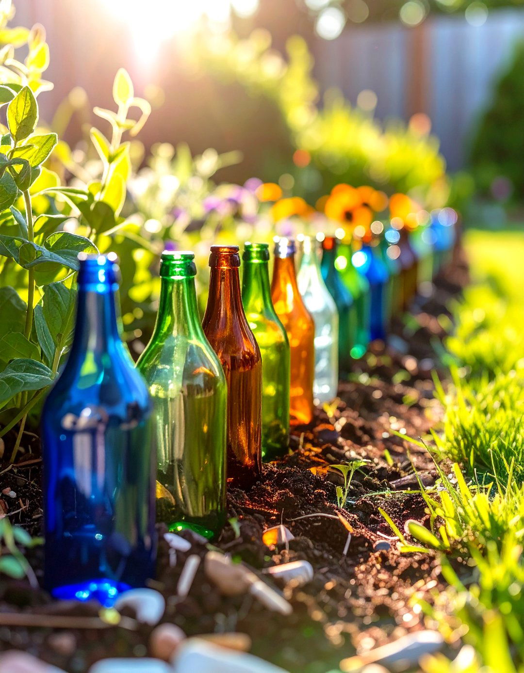 A Bottle Edge Garden Border Backyard - 30 cheap backyard ideas