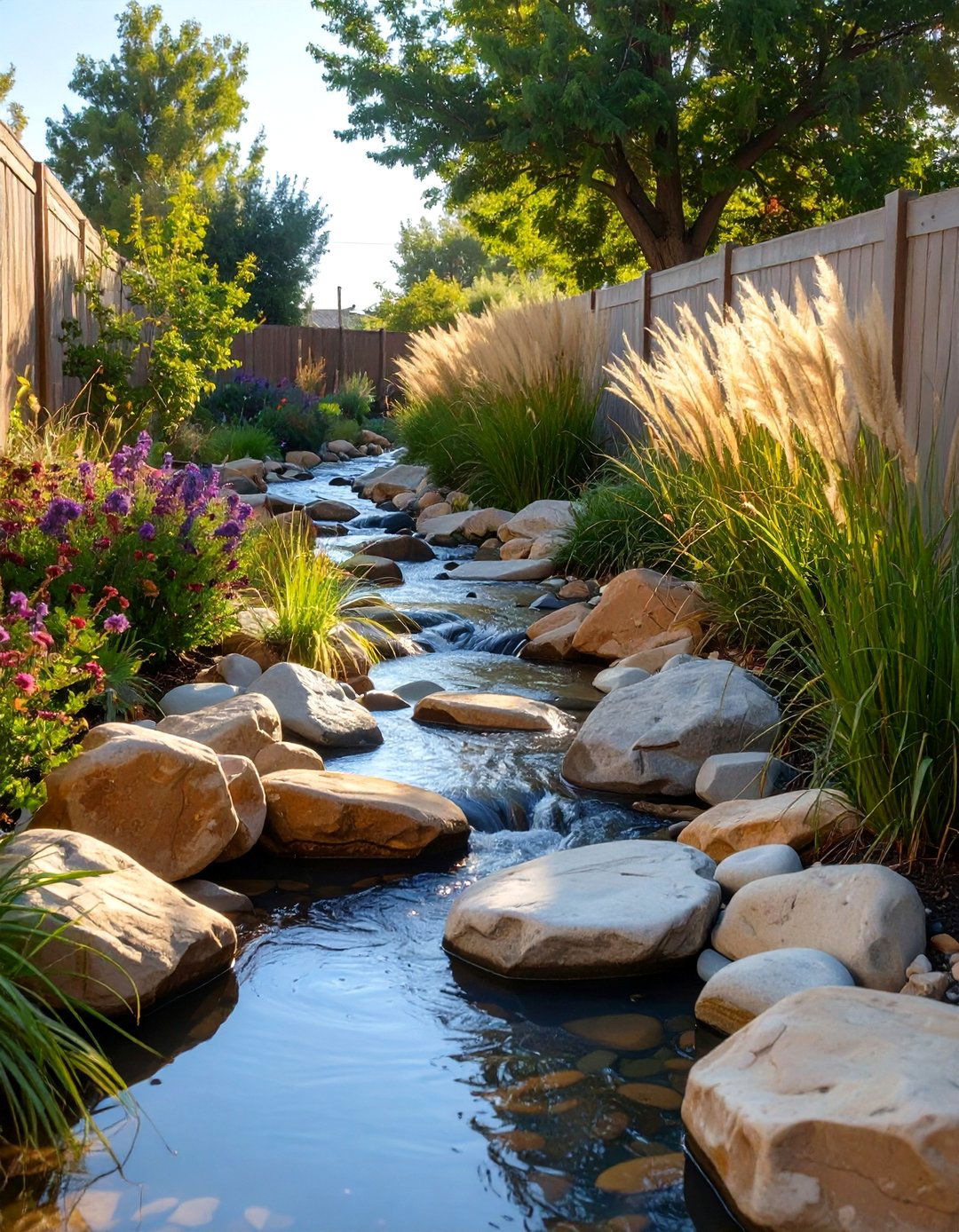 A Boulder Lined Creek Bed - 30 along fence simple backyard landscaping ideas