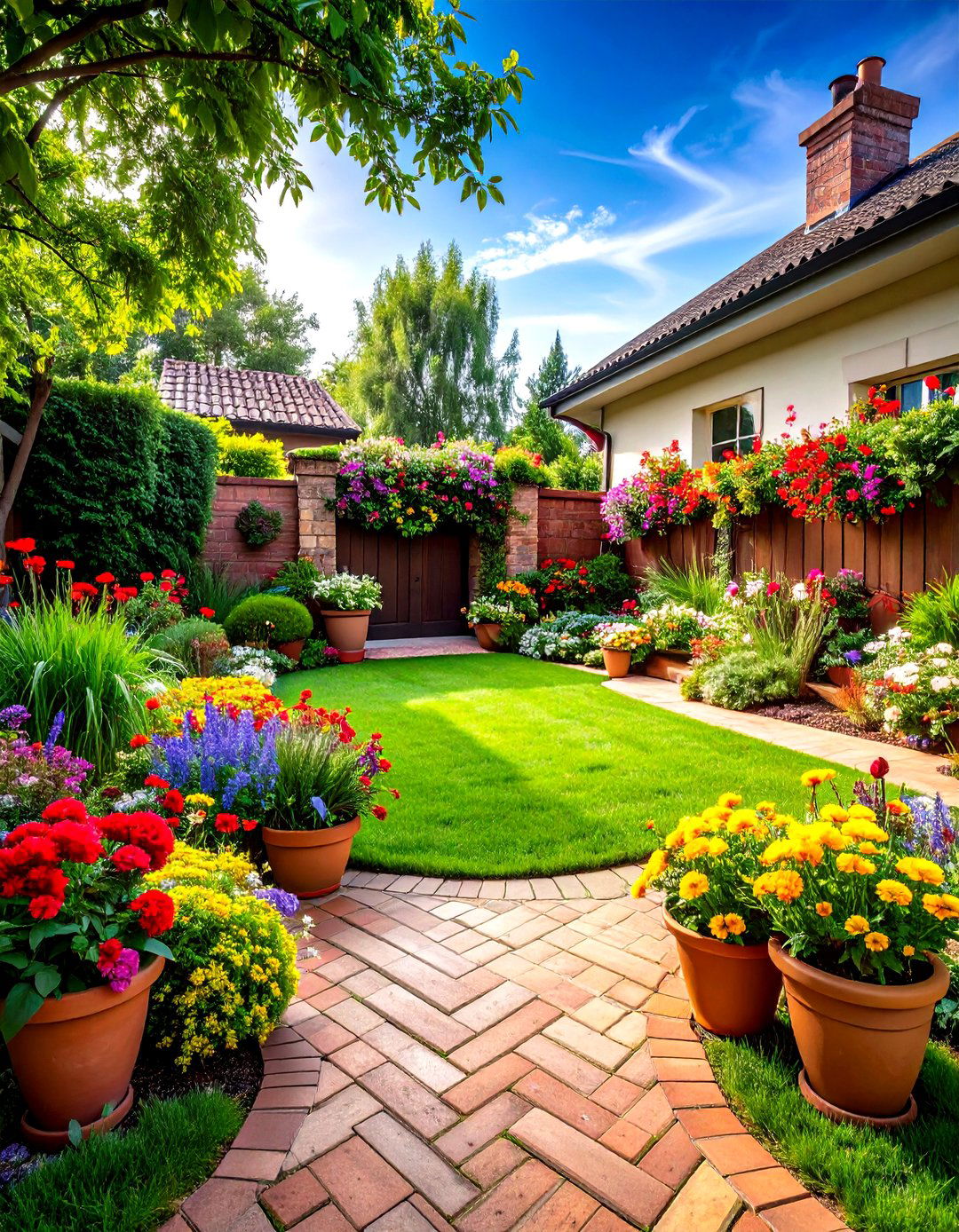 A Brick Patterned Courtyard Lawn - 30 front lawn landscaping ideas