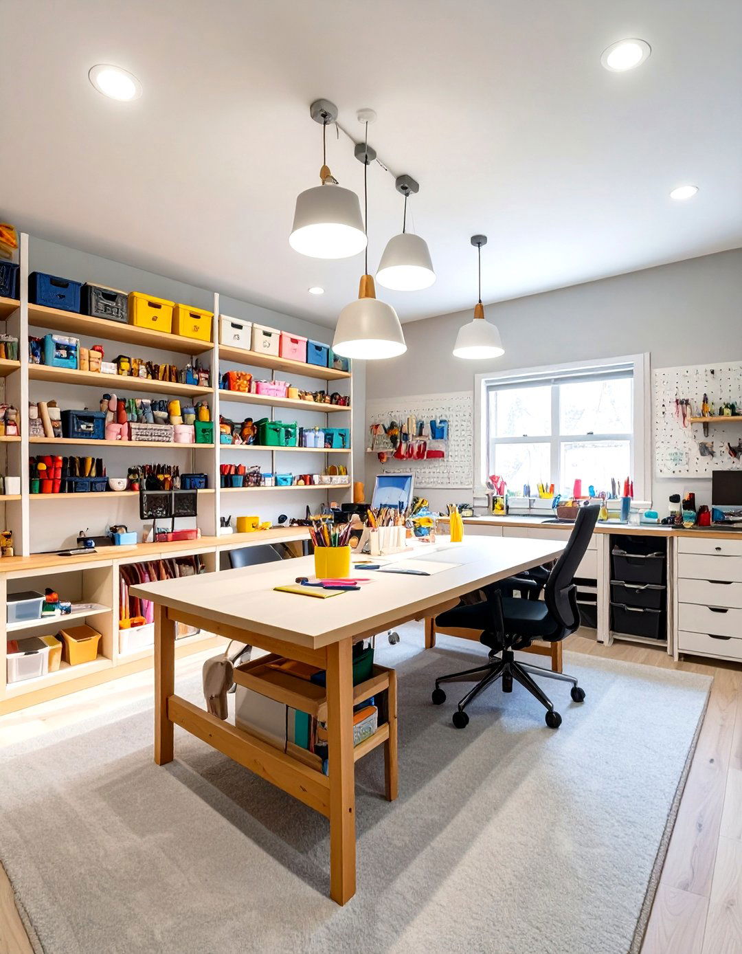 A Bright and Airy Craft Room - 30 basement layout ideas