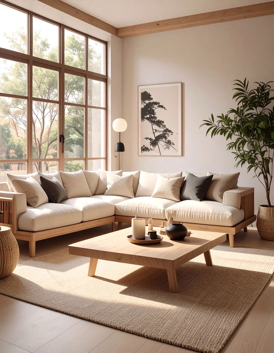 A Bright and Airy Japandi Style - 30 beige couch living room ideas