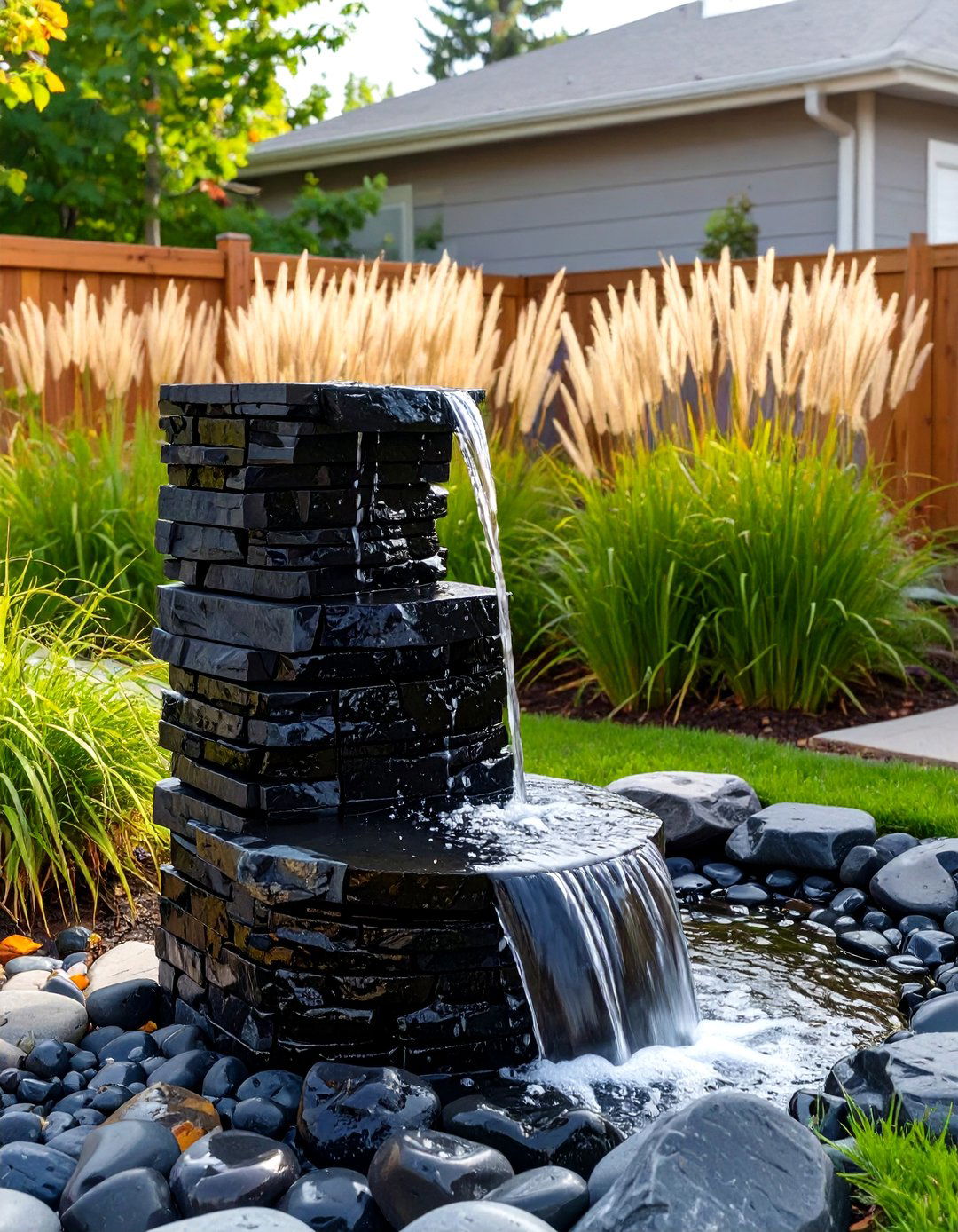 A Bubbling Water Feature - 30 small backyard ideas no grass
