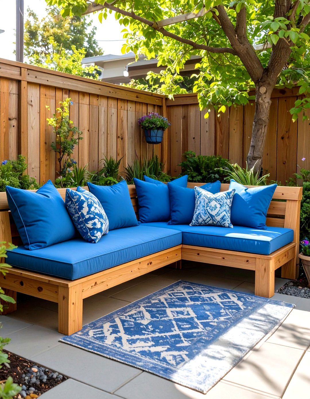 A Built In Corner Seating Nook for a Small Backyard - 30 tiny backyard ideas