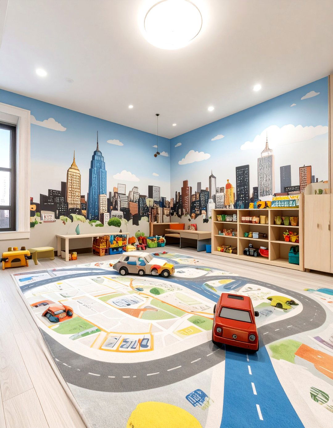 A Bustling Cityscape Playroom - 30 basement playroom ideas