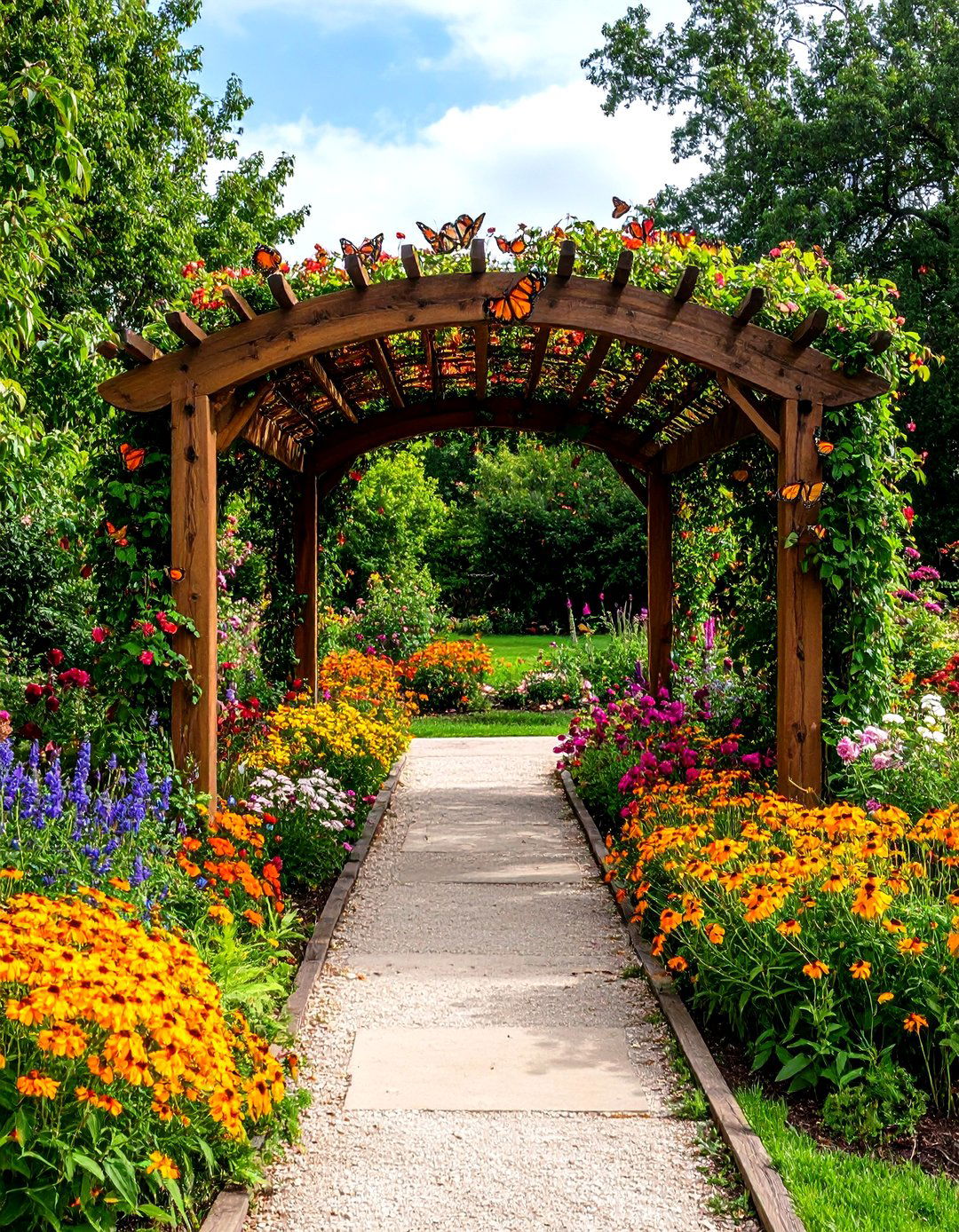 A Butterfly Garden with an Arbor Entrance - 30 layout butterfly garden design plans ideas