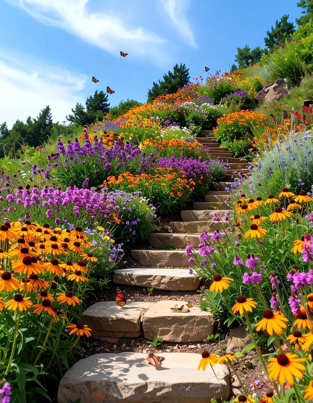 A Butterfly Stairway Garden - 30 coneflower garden design ideas