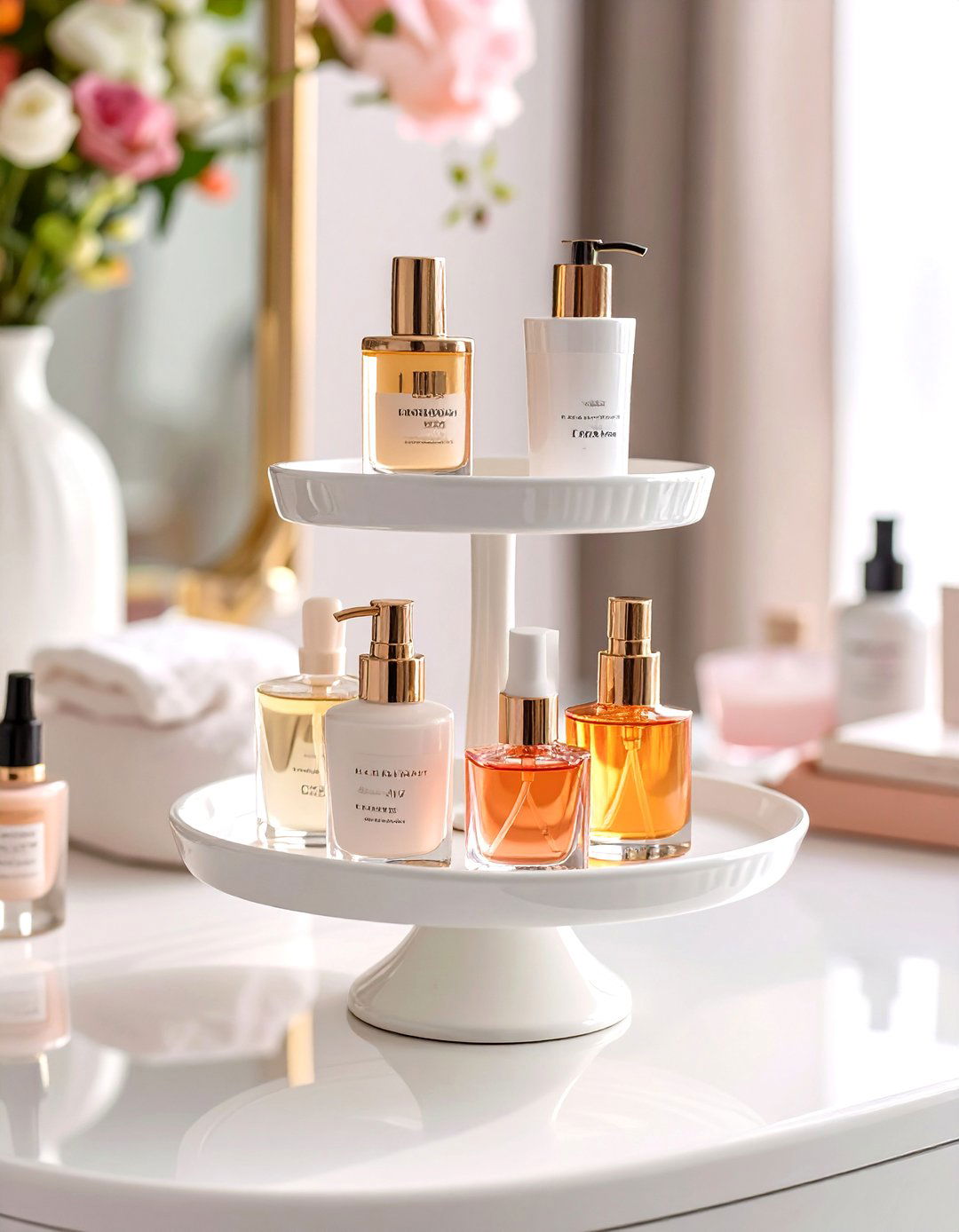 A Cake Stand for Perfumes and Lotions - 30 vanity organization ideas