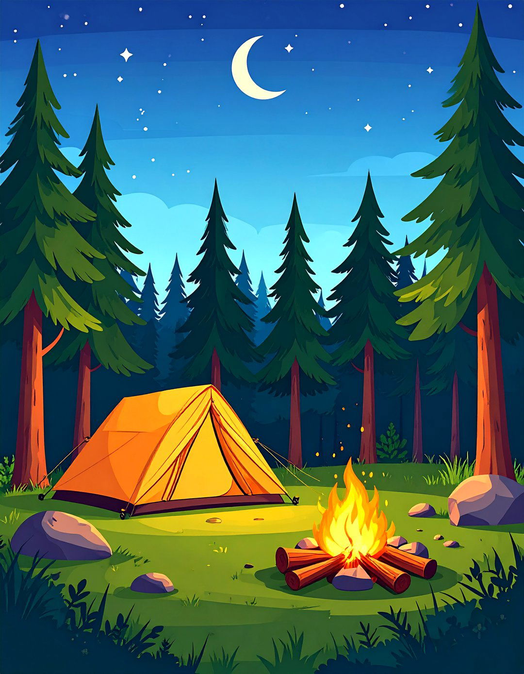 A Campsite with a Tent and Campfire - 30 landscape drawing ideas