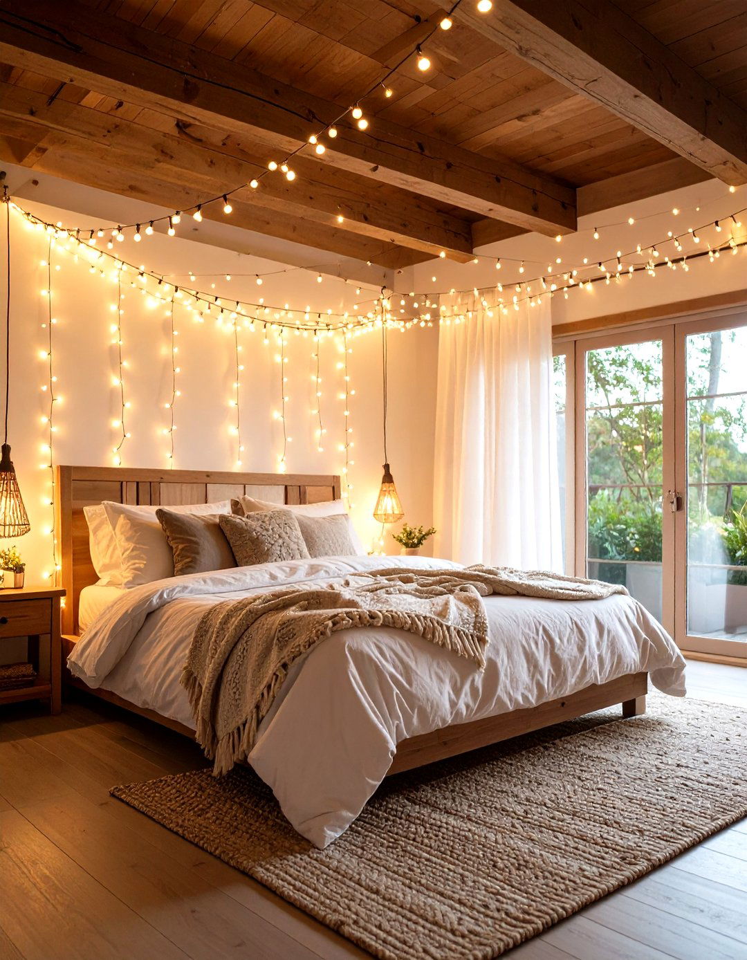 A Canopy of Lights Above the Bed - 30 romantic warm and cozy bedroom ideas