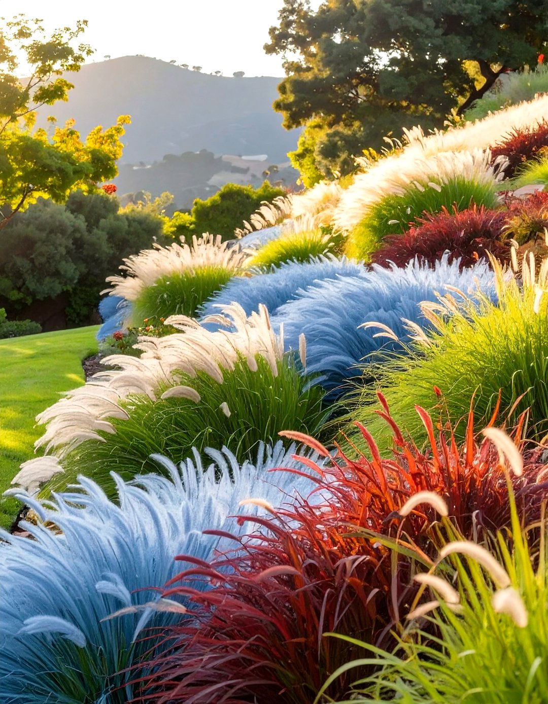 A Cascade of Ornamental Grasses - 30 sloped backyard ideas