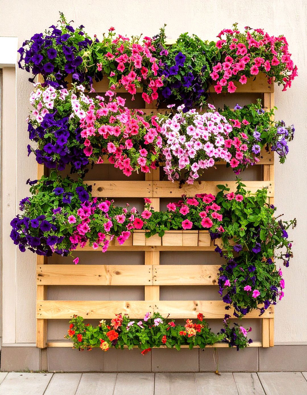 A Cascading Petunia Pallet Planter - 30 homemade pallet garden designs