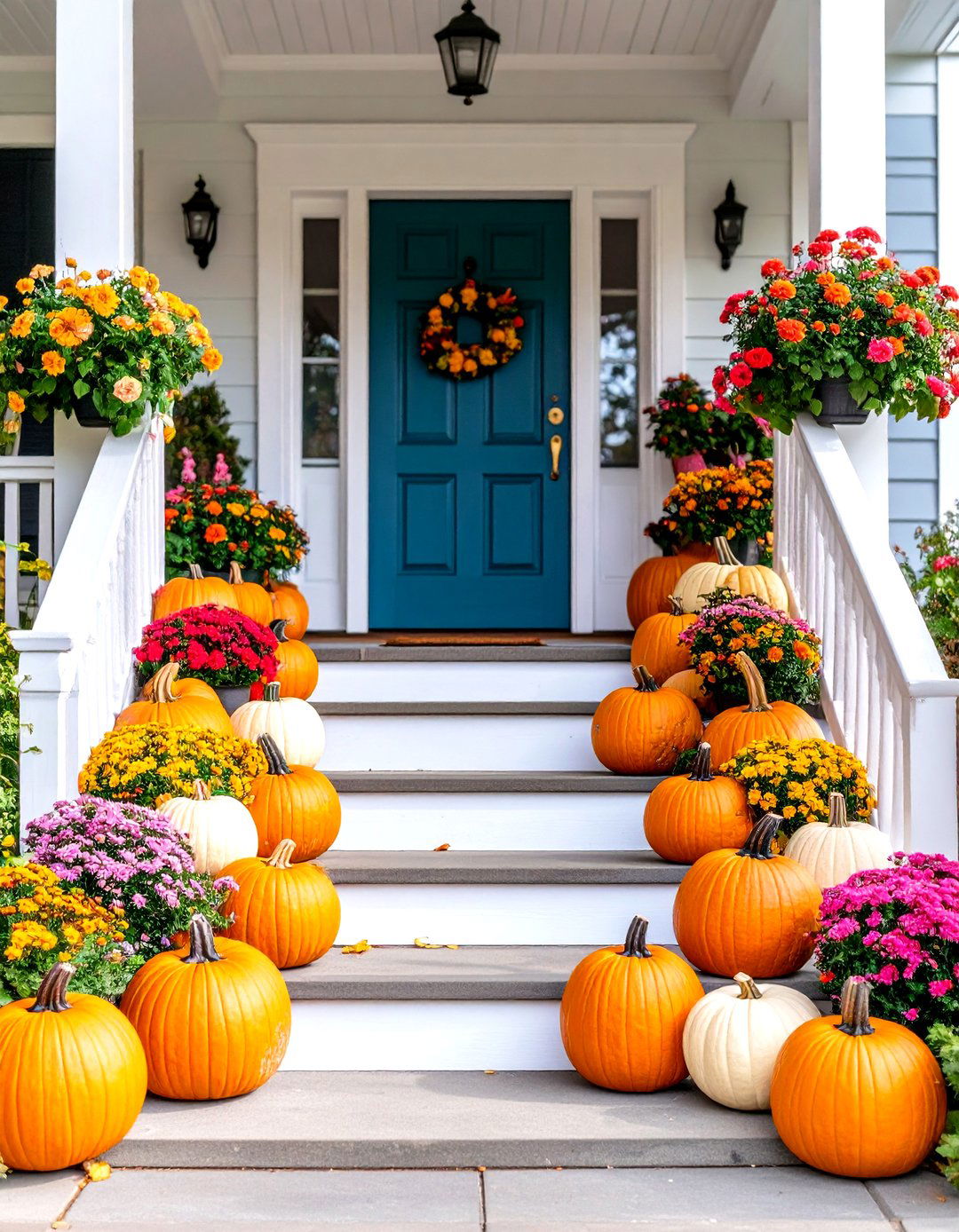A Cascading Pumpkin Staircase - 30 fall porch decor ideas