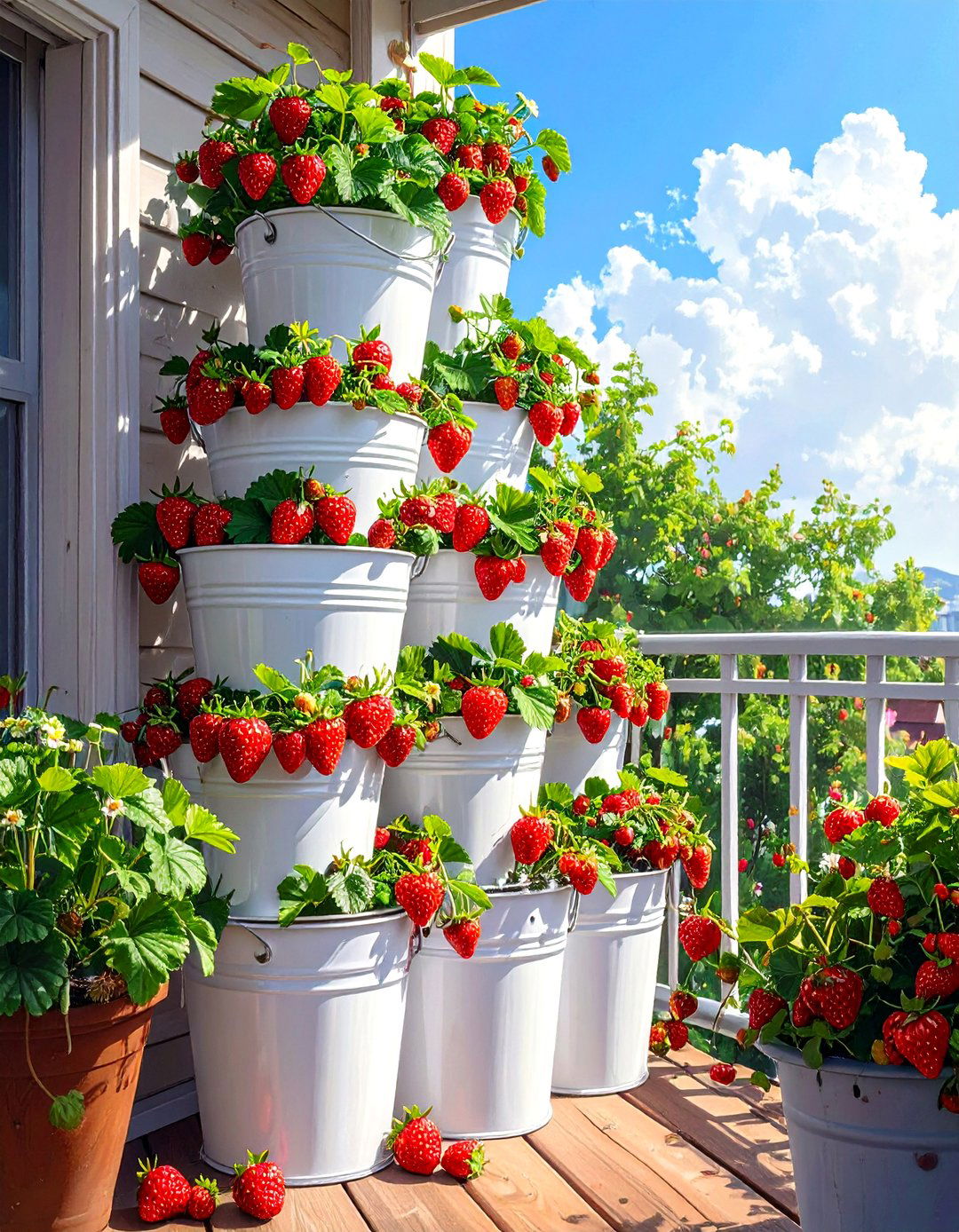 A Cascading Strawberry Tower Garden - 30 bucket garden ideas