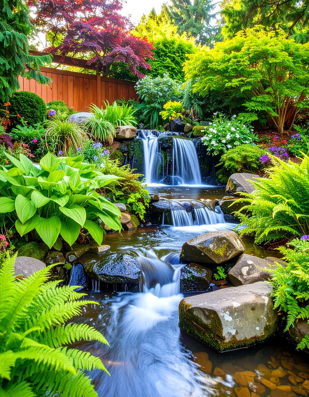 A Cascading Waterfall and Pond - 30 down sloped backyard ideas