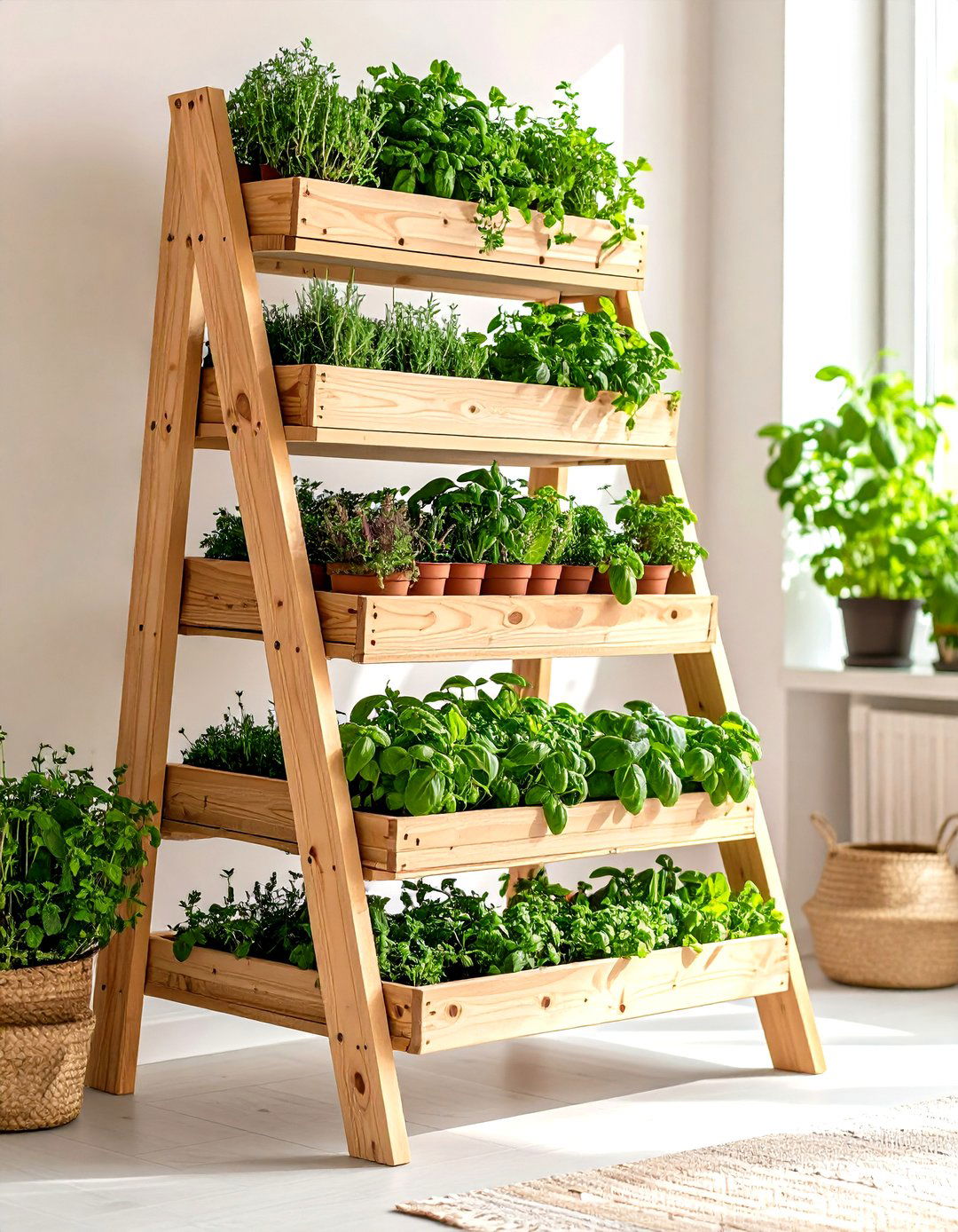 A Cedar Ladder Planter Herb Garden - 30 indoor herb garden ideas