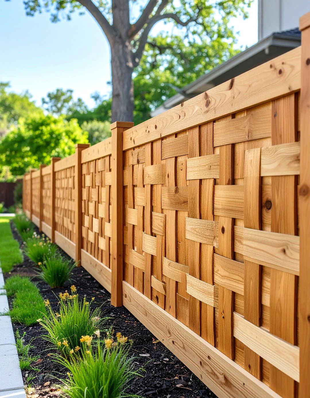 A Cedar Plank Weave Fence - 30 low cost garden fence designs