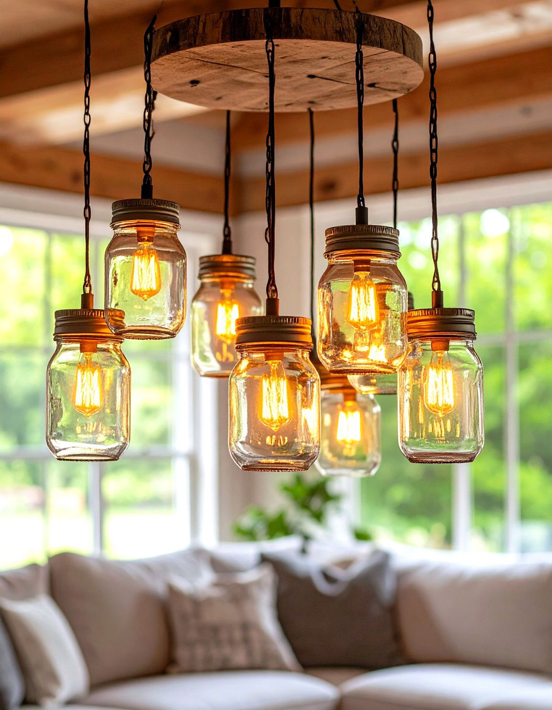 A Chandelier Made of Mason Jars - 30 rustic living room ideas