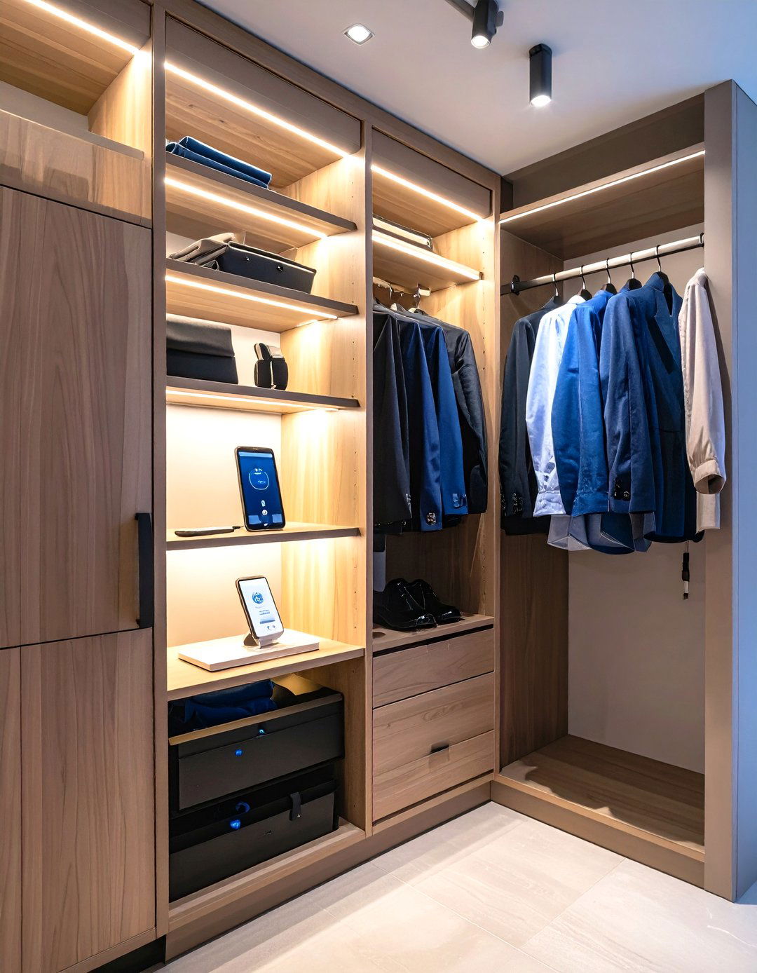 A Charging Station Inside the Reach In Closet - 30 reach in closet ideas