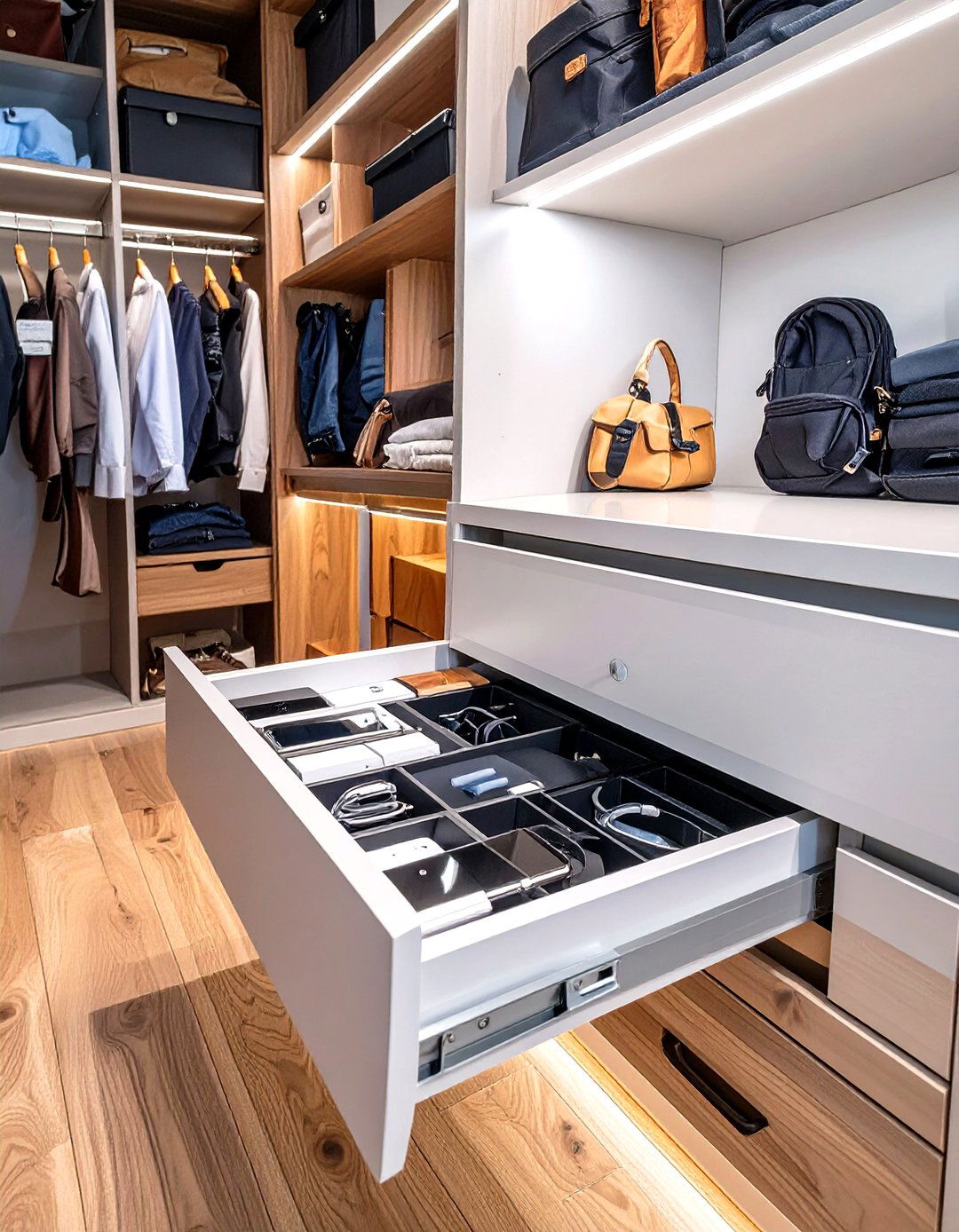 A Charging Station for Electronics - 30 walk in closet organization ideas