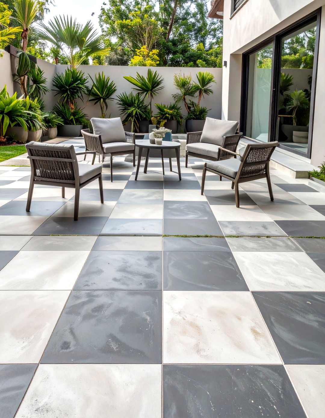 A Checkerboard Concrete Paver Patio - 30 concrete patio extension ideas