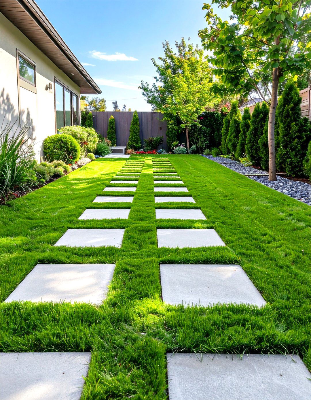 A Checkerboard Paver and Grass Lawn - 30 small front yard landscaping ideas