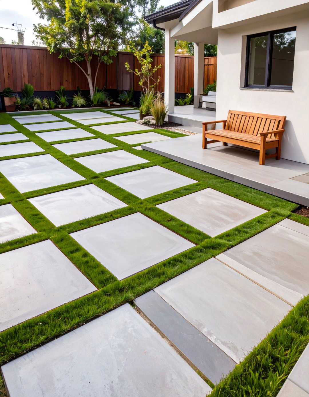 A Checkerboard Paver and Grass Patio - 30 budget backyard ideas