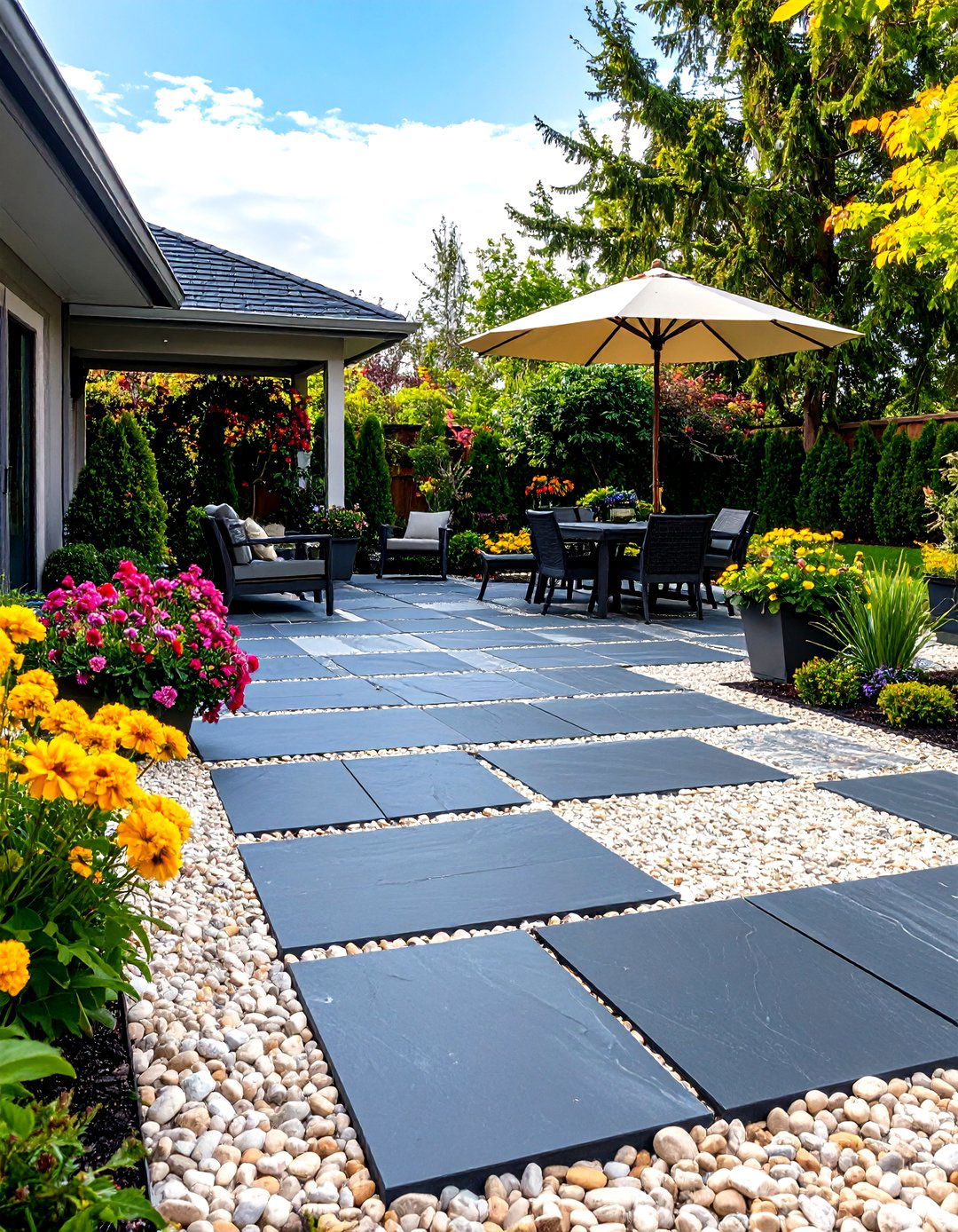 A Checkerboard Style Gravel Patio - 30 gravel patio ideas