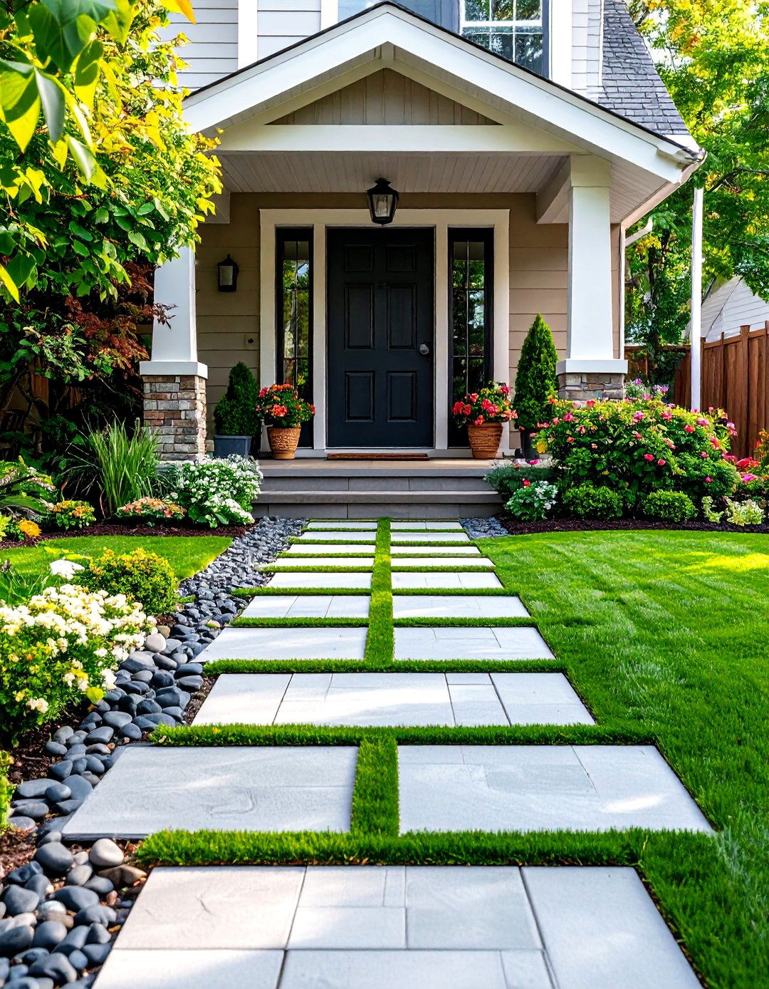 A Checkered Path to the Front Door - 30 backyard ideas with pavers and turf