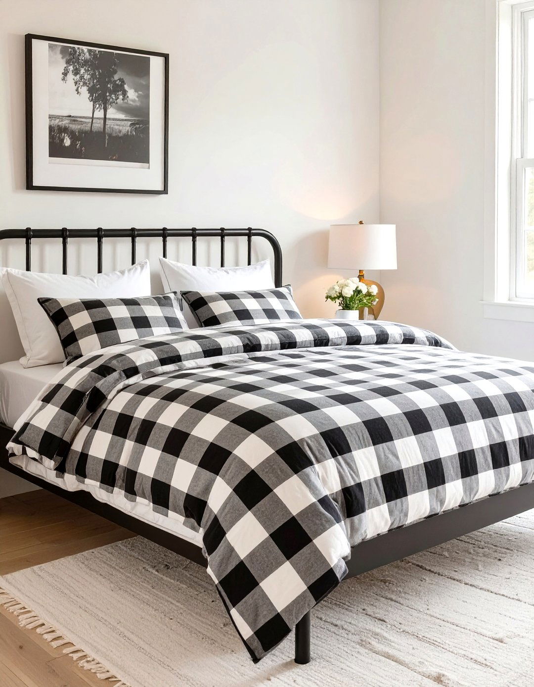 A Checkered and Plaid Patterned Bedroom - 30 black and white bedroom ideas