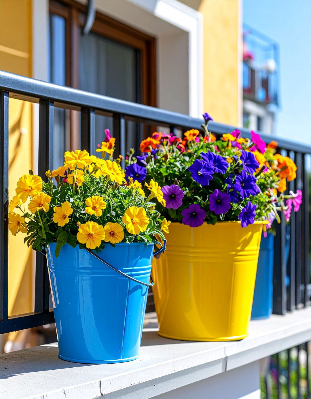 A Cheerful Balcony Flower Garden - 30 bucket garden ideas