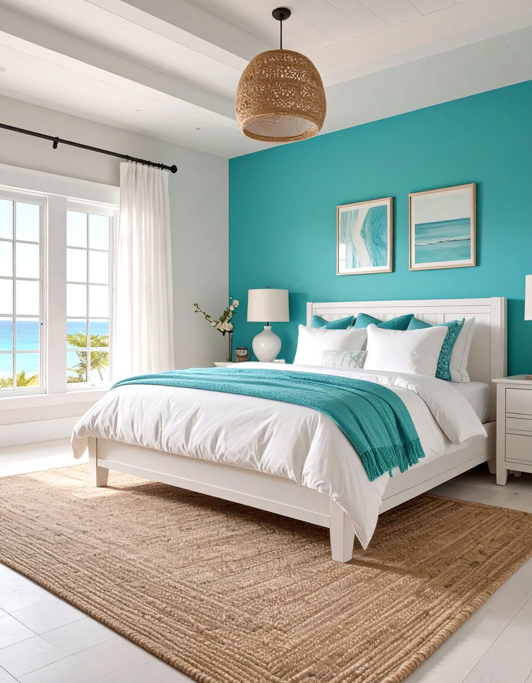 A Cheerful Turquoise and White Bedroom - 30 colorful bedroom ideas