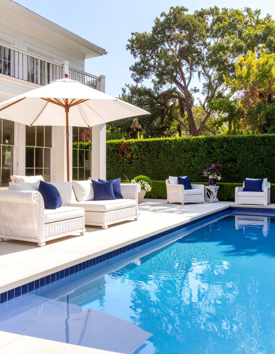 A Chic Hamptons Style Pool and Garden - 30 backyard pool landscaping ideas