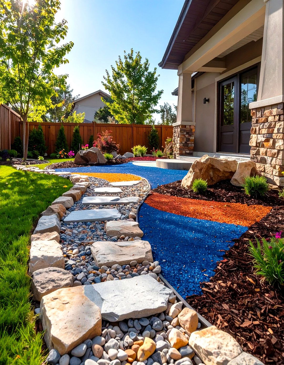 A Child Friendly Yard with Rubber Mulch Play Area - 30 low maintenance front yard landscaping ideas with rocks and mulch