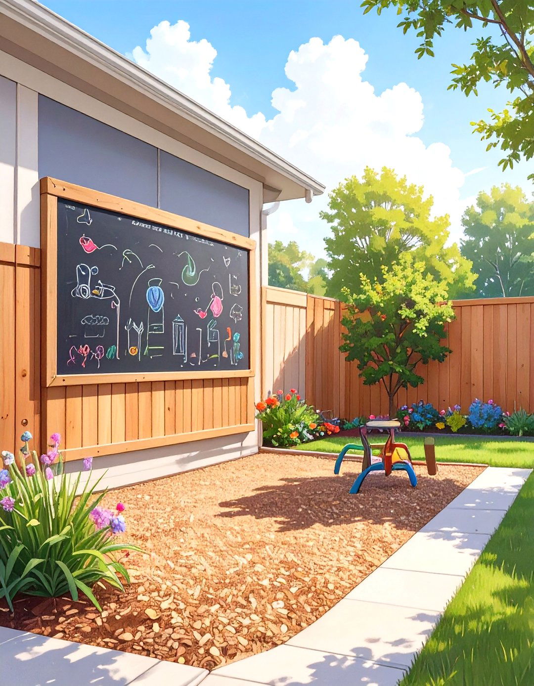 A Childrens Play Zone with a Chalkboard Wall - 30 side of house landscaping ideas