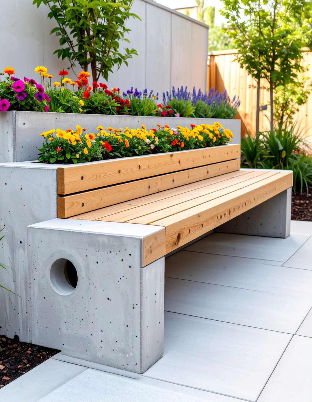 A Cinder Block Bench and Planter Hub - 30 budget backyard ideas
