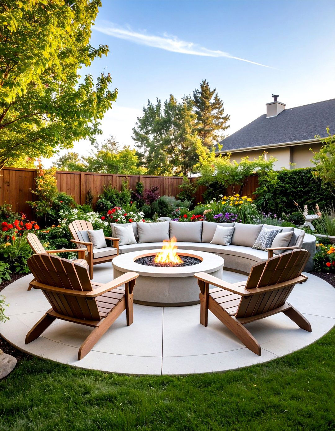 A Circular Concrete Fire Pit Area - 30 backyard concrete ideas