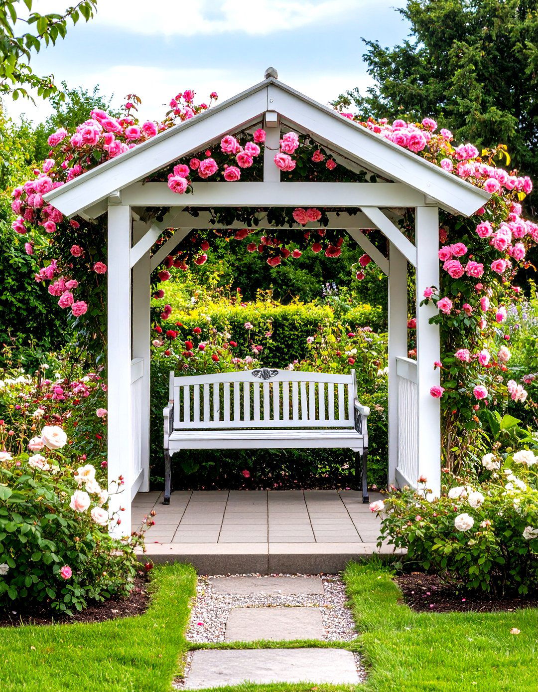 A Classic Arbor with Flowering Vines - 30 outdoor shade ideas